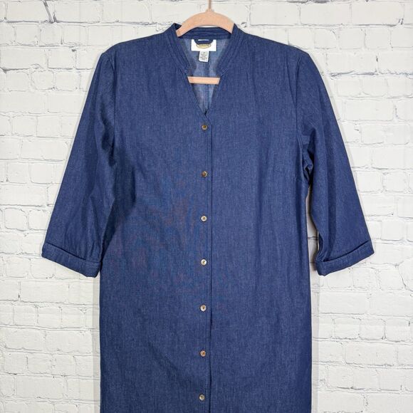 VTG 90's Talbots Maxi Dress Size 8 Blue Chambray Denim Button Down Cape Duster - Picture 3 of 15